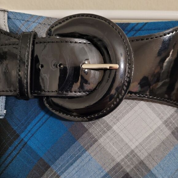 Blue plaid maxi skirt with belt - Picture 3 of 7